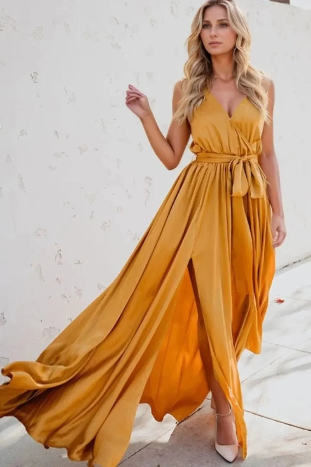 Surplice Tie Waist Maxi Dress - VILLA FASHION
